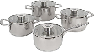 ELLE Gourmet Classique Set de poêles 8 pièces avec couvercles assortis - Sans revêtement antiadhésif - Inox