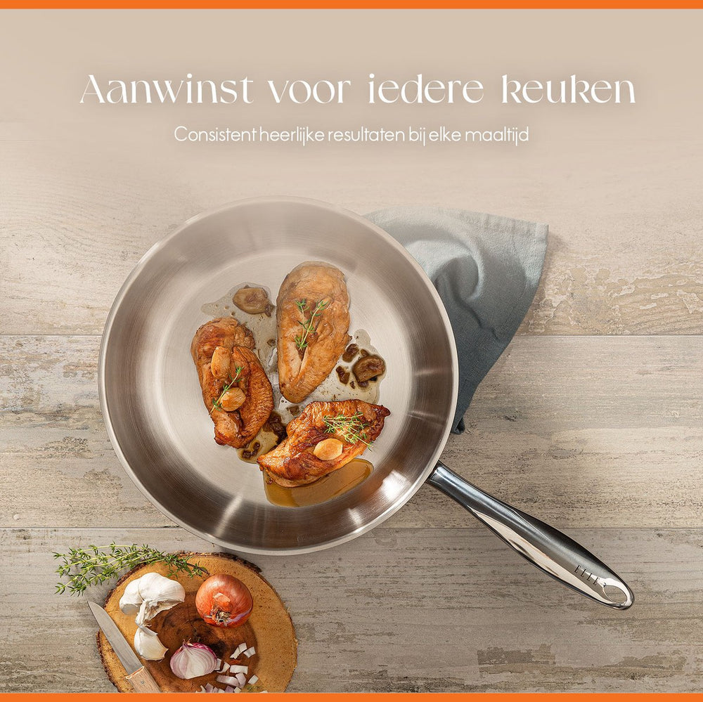 ELLE Gourmet Classique Koekenpan - Ø 20 cm  - Zonder anti-aanbaklaag - RVS