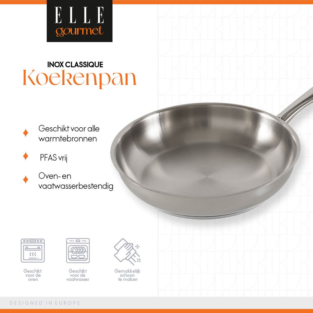 ELLE Gourmet Classique Koekenpan - Ø 24 cm  - Zonder anti-aanbaklaag  - RVS