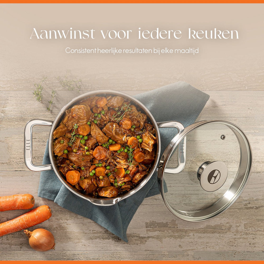 ELLE Gourmet Classique Kookpan met Deksel - Ø 16 cm  - RVS