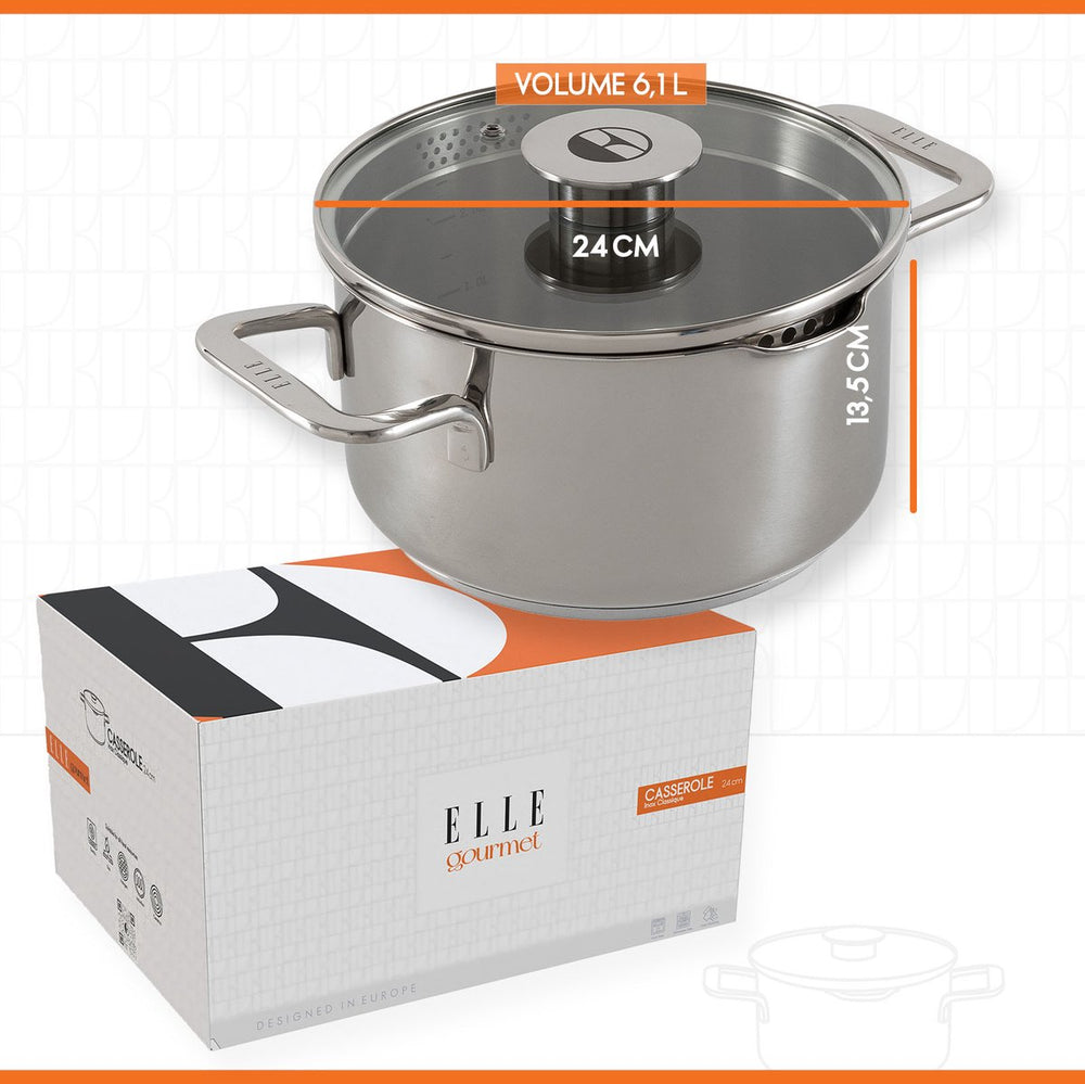 ELLE Gourmet Classique Kookpan met Deksel - Ø 24 cm  - RVS