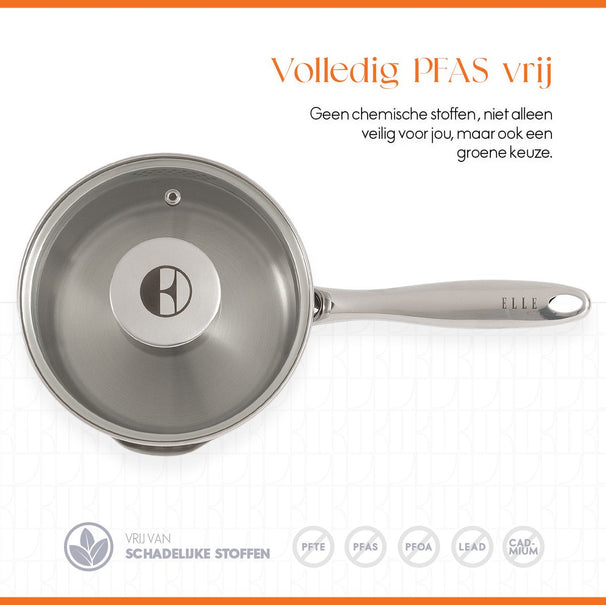 Casserole avec Couvercle ELLE Gourmet Classique - Ø 16 cm - Sans revêtement antiadhésif - Inox
