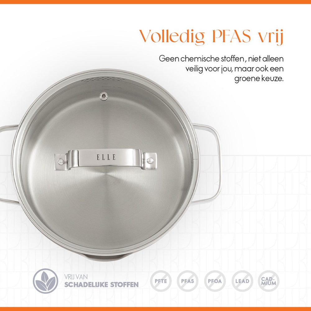 ELLE Gourmet Moderne Kookpan met Deksel - Ø 24 cm  - RVS