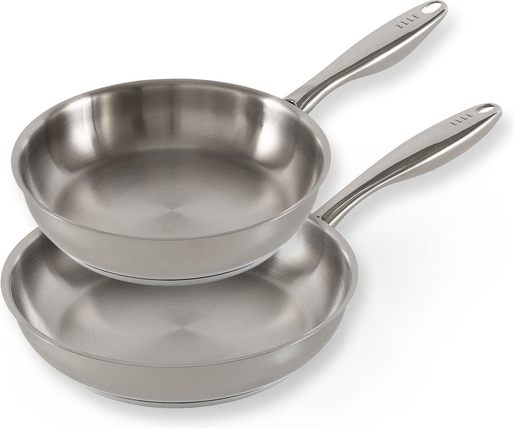 ELLE Gourmet Classique Set de poêles - Ø 24 &amp; 28 cm - Sans revêtement antiadhésif - Inox