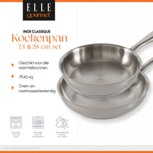 ELLE Gourmet Classique Set de poêles - Ø 24 &amp; 28 cm - Sans revêtement antiadhésif - Inox