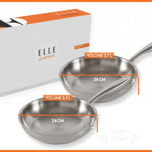 ELLE Gourmet Classique Set de poêles - Ø 24 &amp; 28 cm - Sans revêtement antiadhésif - Inox