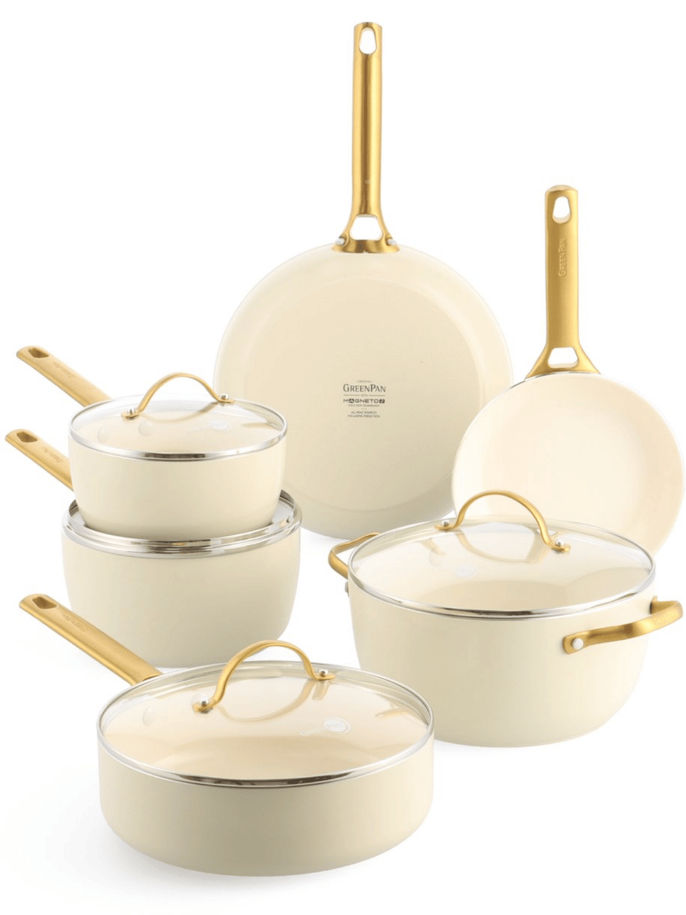 Ensemble de Casseroles GreenPan Padova Reserve Crème Blanche 6 pièces - Revêtement Antiadhésif en Céramique - Casserole ø 24 cm, Casserole à Lait ø 18, 20 cm, Poêle ø 20, 28 cm & Poêle Sauté ø 24 cm
