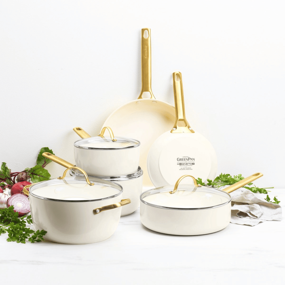 Ensemble de Casseroles GreenPan Padova Reserve Crème Blanche 6 pièces - Revêtement Antiadhésif en Céramique - Casserole ø 24 cm, Casserole à Lait ø 18, 20 cm, Poêle ø 20, 28 cm & Poêle Sauté ø 24 cm