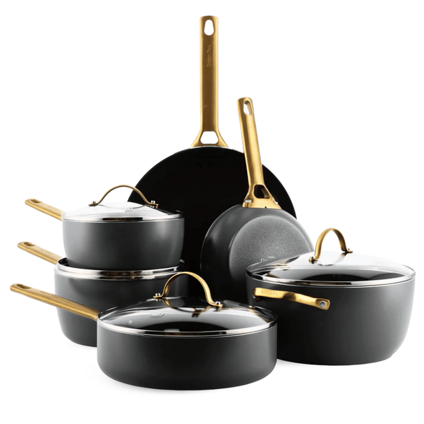 Ensemble de casseroles GreenPan Padova Reserve Noir 6 pièces - Revêtement antiadhésif en céramique - Casserole Ø 18, 20, 24 cm, Poêle Ø 20, 28 cm & Poêle à frire Ø 24 cm