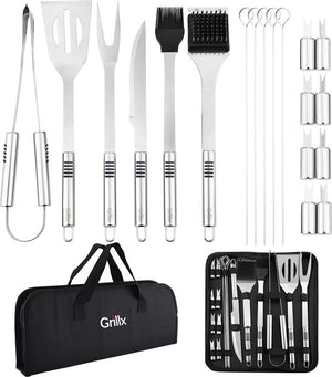 GrillX Accessoires BBQ Ensemble d'outils - Pince, Spatule, Fourchette, Brosse - Ensemble complet d'outils de barbecue