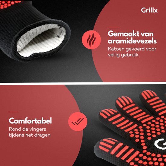 Gants de barbecue GrillX - Gants de cuisine - Grip supplémentaire - 2 pièces