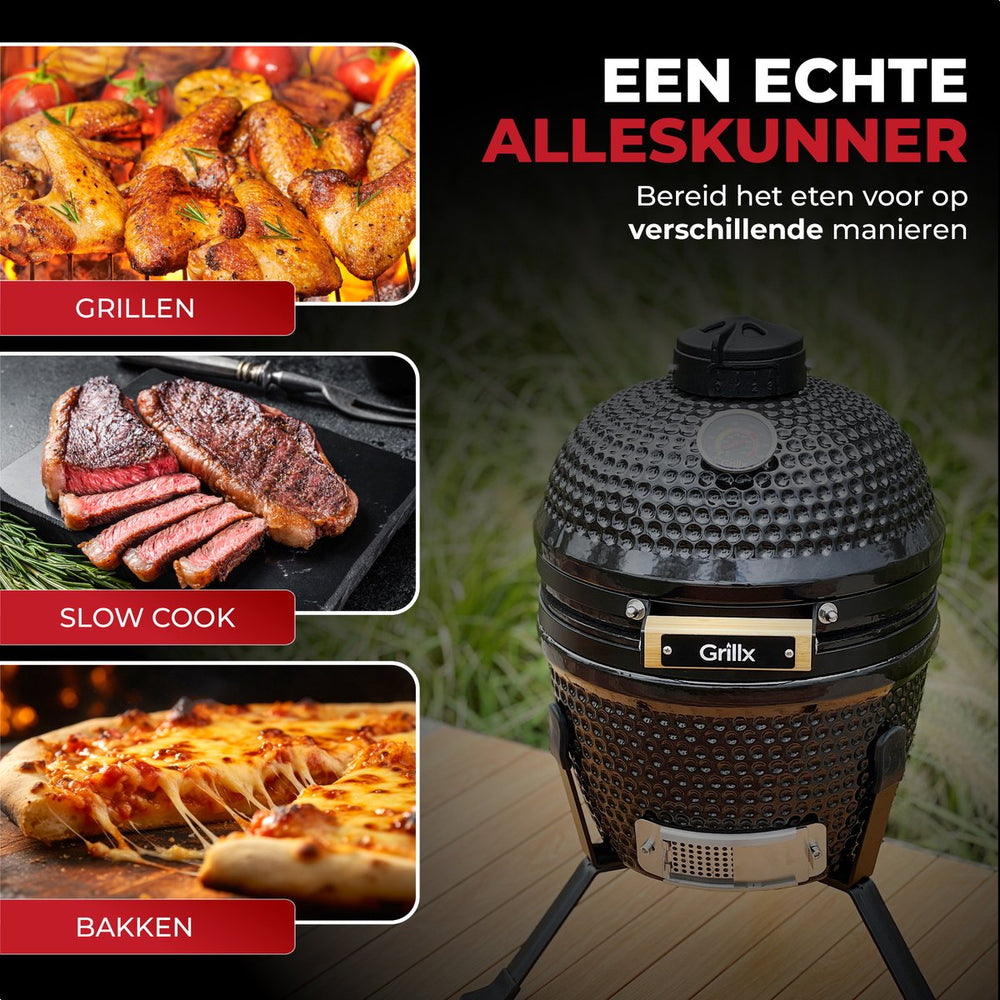 GrillX Kamado 13 Inch - incluant housse de rangement - Barbecue Egg - Barbecue au charbon de bois - Noir - Ø 27 cm