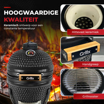 GrillX Kamado 13 Inch - incluant housse de rangement - Barbecue Egg - Barbecue au charbon de bois - Noir - Ø 27 cm