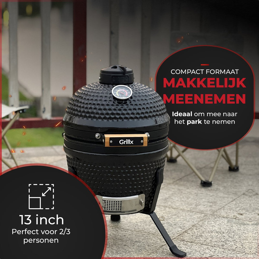 GrillX Kamado 13 Inch - incluant housse de rangement - Barbecue Egg - Barbecue au charbon de bois - Noir - Ø 27 cm