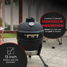 GrillX Kamado 13 Inch - incluant housse de rangement - Barbecue Egg - Barbecue au charbon de bois - Noir - Ø 27 cm
