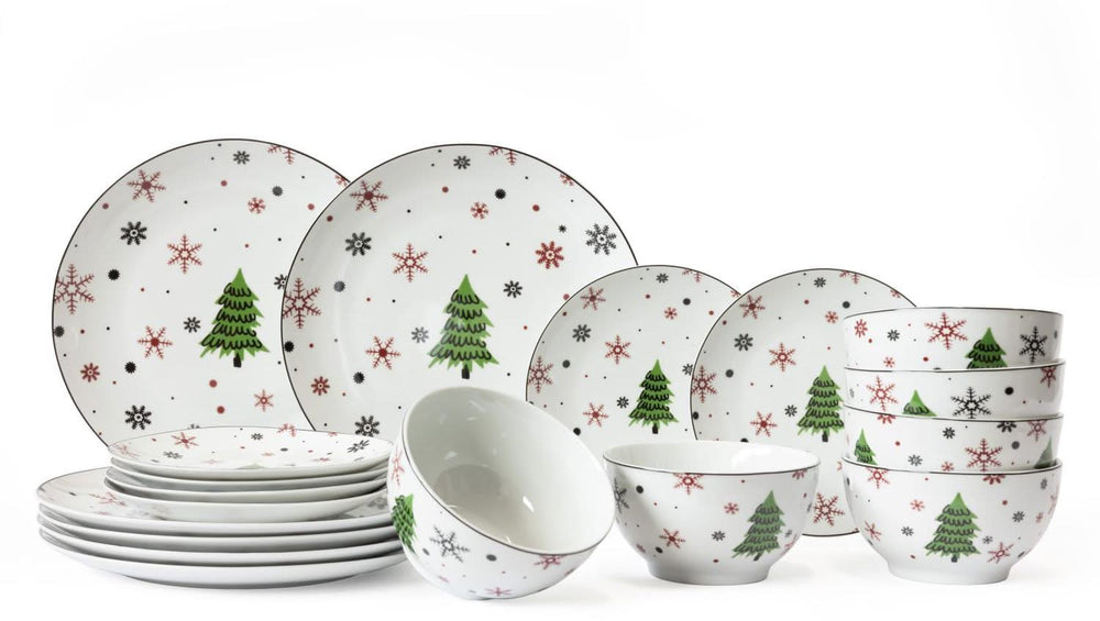 Ensemble de vaisselle de Noël Studio Tavola - Porcelaine - Rouge 18 pièces