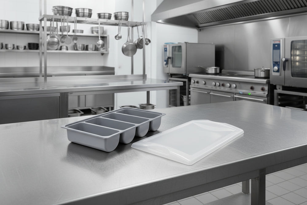 Plateau à couverts Hendi - 4 compartiments GN 1/1 - Gris