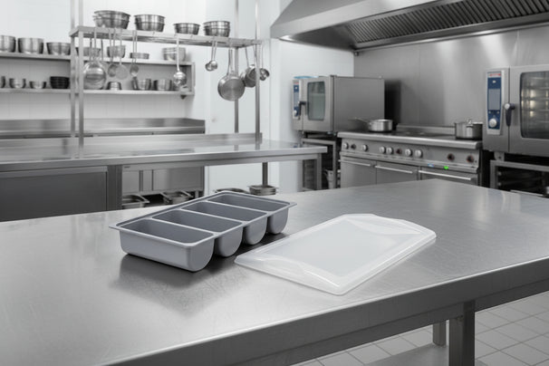 Plateau à couverts Hendi 4 compartiments GN 1/1 + couvercle - Gris