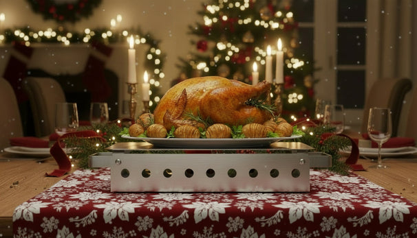 Chauffe-plat Hendi avec 2 porte-bougies - Acier inoxydable - 33 x 18 x 6.5 cm