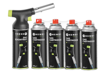 Hendi Creme Brulee Brander / Koksbrander / BBQ Aansteker - met gasbus + Extra Butaan Gas Navullingen - 4 Stuks