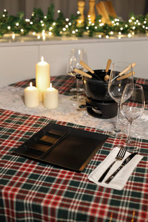 Assiettes à fondue / Assiettes gourmandes / Assiettes barbecue Cookinglife - 5 compartiments - Noires - 24 x 24 cm - Lot de 4