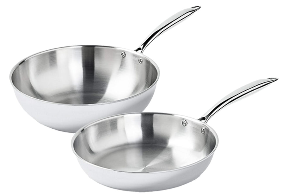 Cookinglife Set de poêles - TriPly inox - Poêle 28 cm + Wok 28 cm - sans revêtement antiadhésif