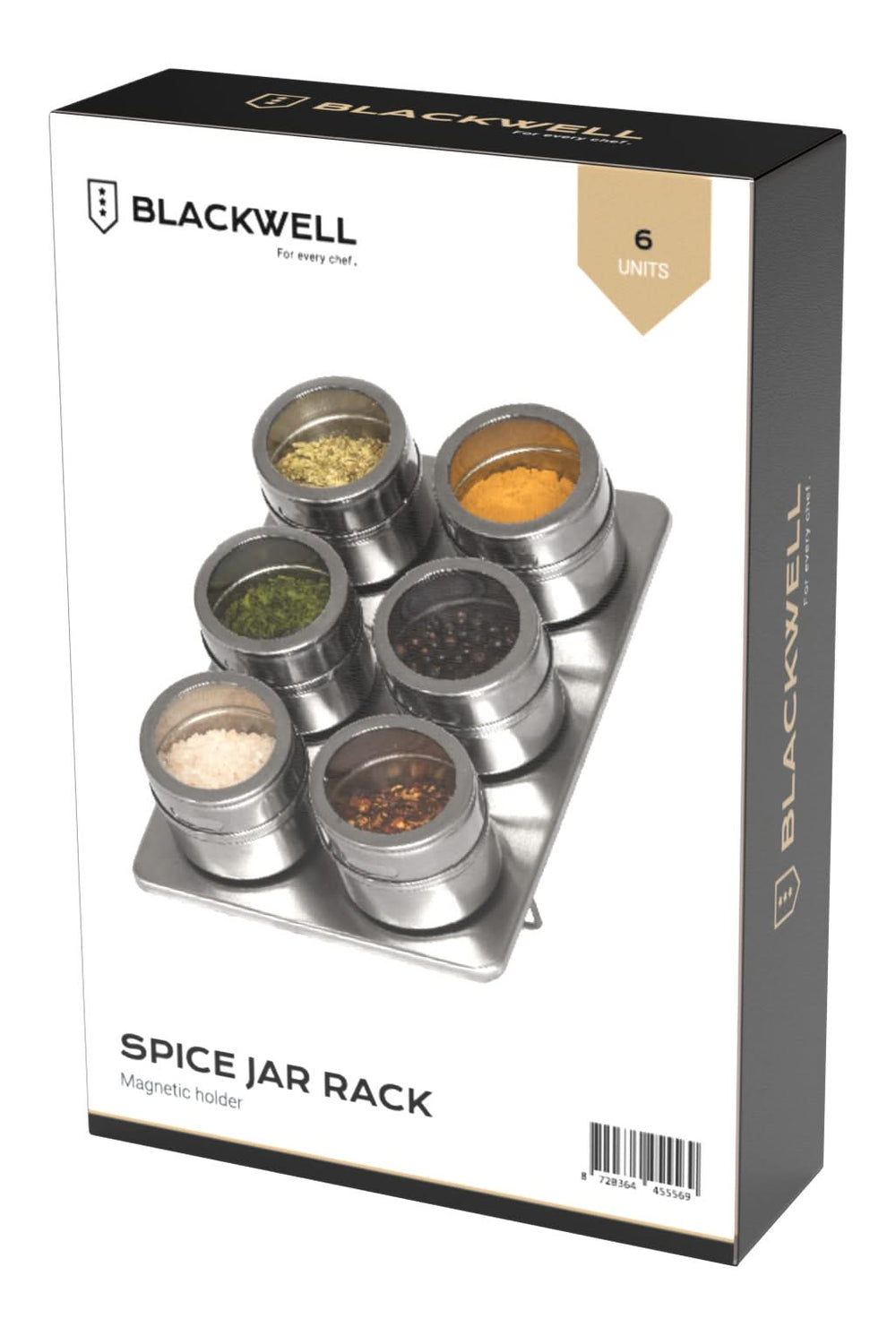 Pot à épices magnétique Blackwell - comprenant 6 pots - en acier inoxydable (RVS)