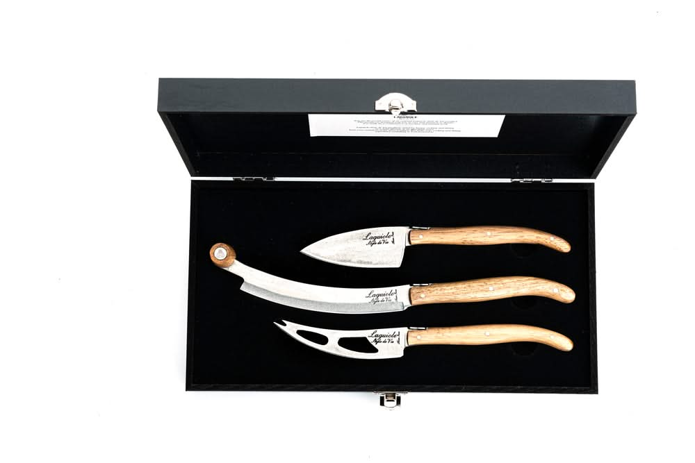 Coffret Couteaux à Fromage Laguiole Style de Vie Ligne Luxe Chêne Stonewash - 3 pièces