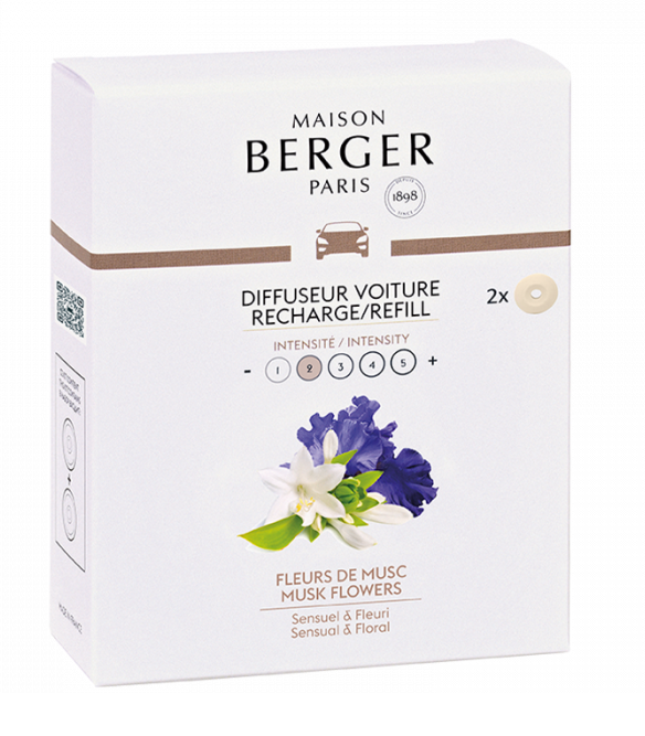 Recharge Maison Berger - pour parfum de voiture - Fleurs de Musc - 2 Pièces