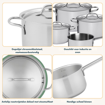 Ensemble de casseroles Sola Mirage - Acier inoxydable - Casserole ø 16, 18, 20 cm & Casserole à long manche ø 16 cm - Compatible induction - 4 pièces
