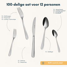 Ensemble de couverts Sola Florence - Acier inoxydable 18/10 - 100 pièces / 12 personnes