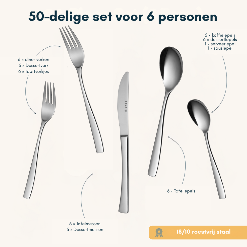 Ensemble de couverts Sola Lotus - Acier inoxydable 18/10 - 50 pièces / 6 personnes