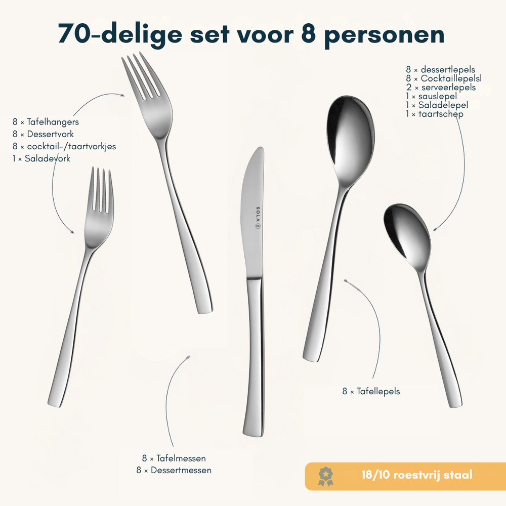 Ensemble de couverts Sola Lotus - Acier inoxydable 18/10 - 70 pièces / 8 personnes