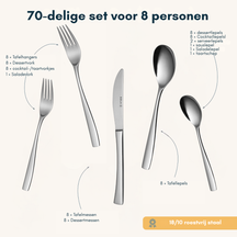 Ensemble de couverts Sola Lotus - Acier inoxydable 18/10 - 70 pièces / 8 personnes