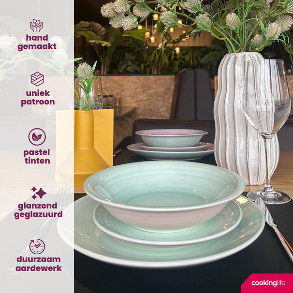 Service de vaisselle Cookinglife Pastel Harmony 18 pièces / 6 personnes - 6 assiettes à dîner, 6 assiettes à petit-déjeuner et 6 assiettes creuses