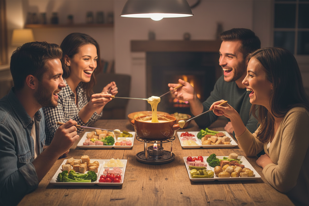 Assiettes à fondue Cookinglife / Assiettes gourmandes / Assiettes barbecue - 5 compartiments - Blanches - 24 x 24 cm - Lot de 4