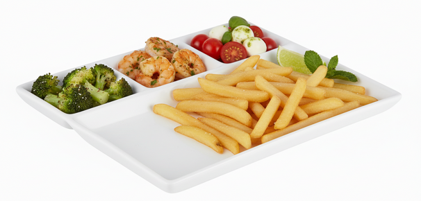 Assiettes BBQ - 3 compartiments - Blanc - 26 x 20 cm - 4 pièces