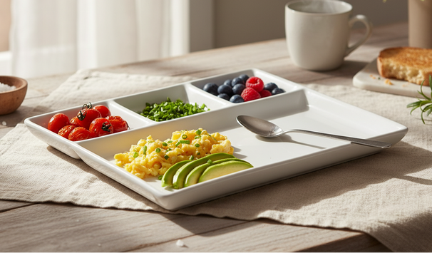 Assiettes BBQ - 3 compartiments - Blanc - 26 x 20 cm - 4 pièces