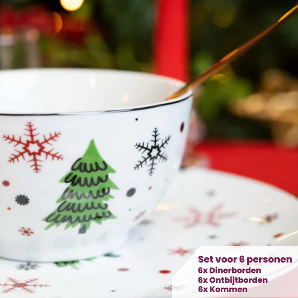 Service de vaisselle Cookinglife - Vaisselle de Noël - Porcelaine - Rouge 18 pièces / 6 personnes