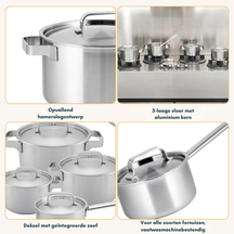 Ensemble de casseroles Ruby - Inox - Casserole ø 16, 18, 20, 24 cm & Casserole ø 16 cm - Compatible induction - 5 pièces