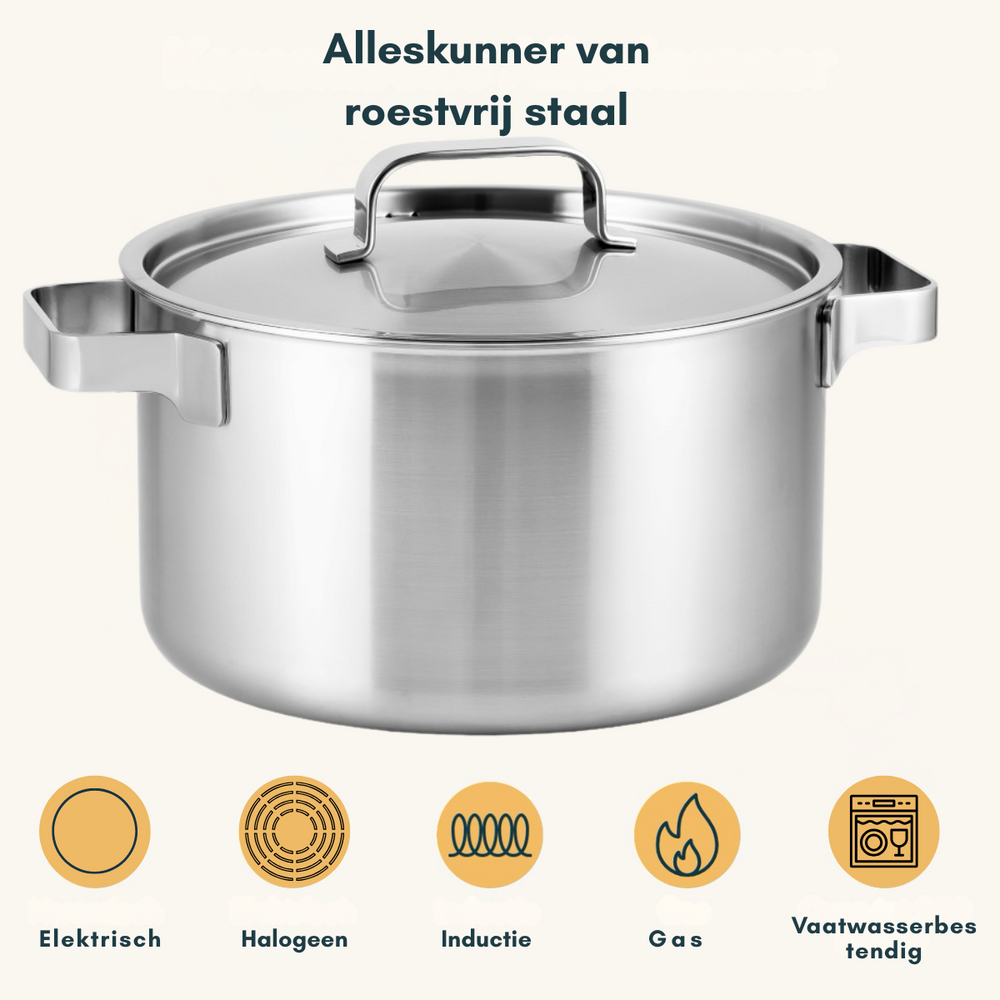 Ensemble de casseroles Ruby - Inox - Casserole ø 16, 18, 20, 24 cm & Casserole ø 16 cm - Compatible induction - 5 pièces