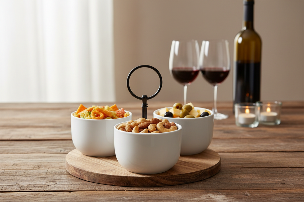 Set de service Cookinglife - Plateau à tapas - en acacia - Ø 19 cm - 4 pièces