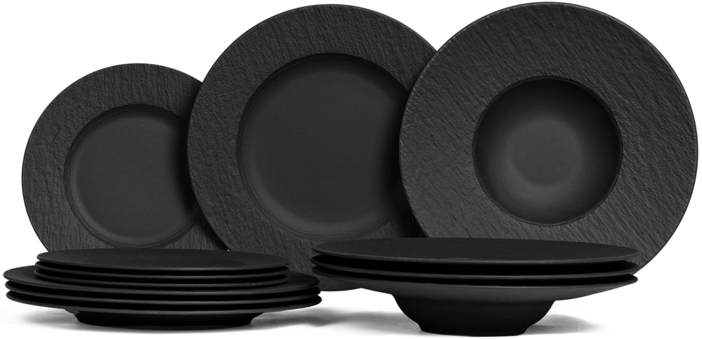 Ensemble de vaisselle Villeroy & Boch Manufacture Rock - Noir - 12 pièces