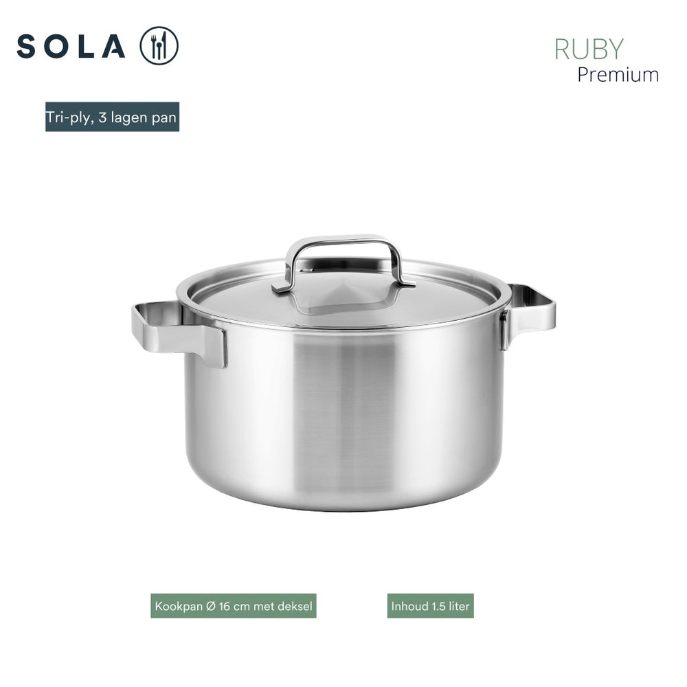 Sola Pannenset Ruby (Kookpan ø 16, 18, 20 & 24 cm, Steelpan ø 16 cm) - Inductie geschikt - 5 Delig