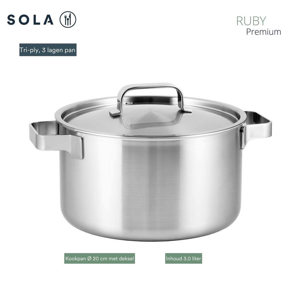 Sola Pannenset Ruby (Kookpan ø 16, 18, 20 & 24 cm, Steelpan ø 16 cm) - Inductie geschikt - 5 Delig