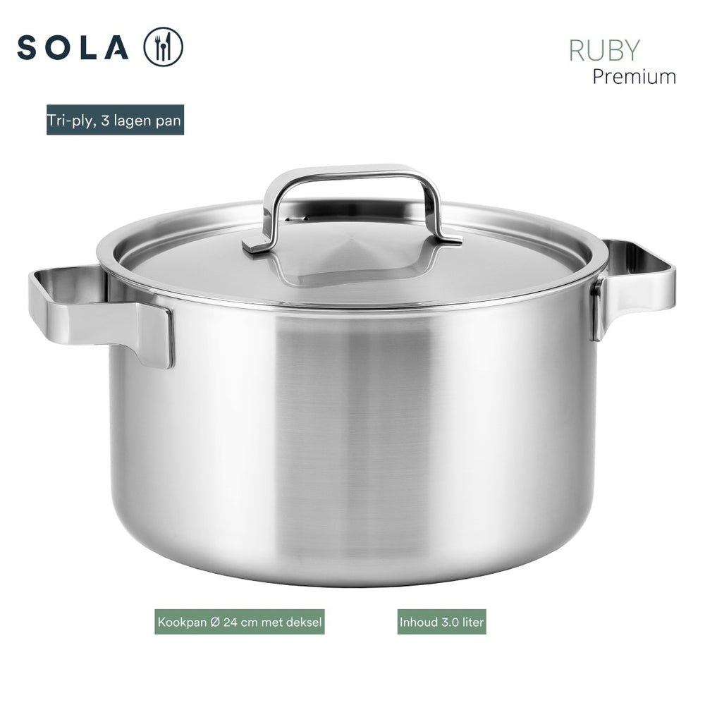 Sola Pannenset Ruby (Kookpan ø 16, 18, 20 & 24 cm, Steelpan ø 16 cm) - Inductie geschikt - 5 Delig