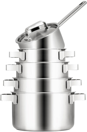 Ensemble de casseroles Ruby - Inox - Casserole ø 16, 18, 20, 24 cm & Casserole ø 16 cm - Compatible induction - 5 pièces