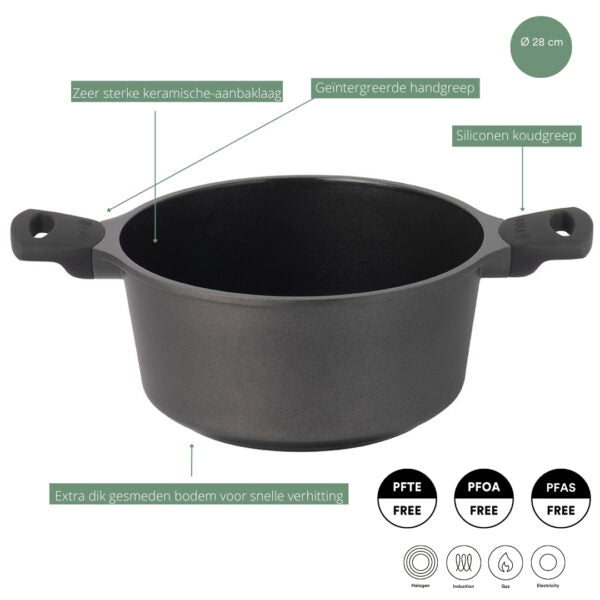 Cocotte avec couvercle Sola Ceramic Deluxe - Compatible induction - Revêtement antiadhésif en céramique - ø 28 cm