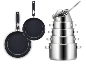 Sola Sets de cuisson Pearl Deluxe - Casserole ø 16, 18, 20, 24 cm, BEKA Poêle 24, 28 cm & Casserole ø 16 cm - Compatible induction & Downdraft - 7 pièces