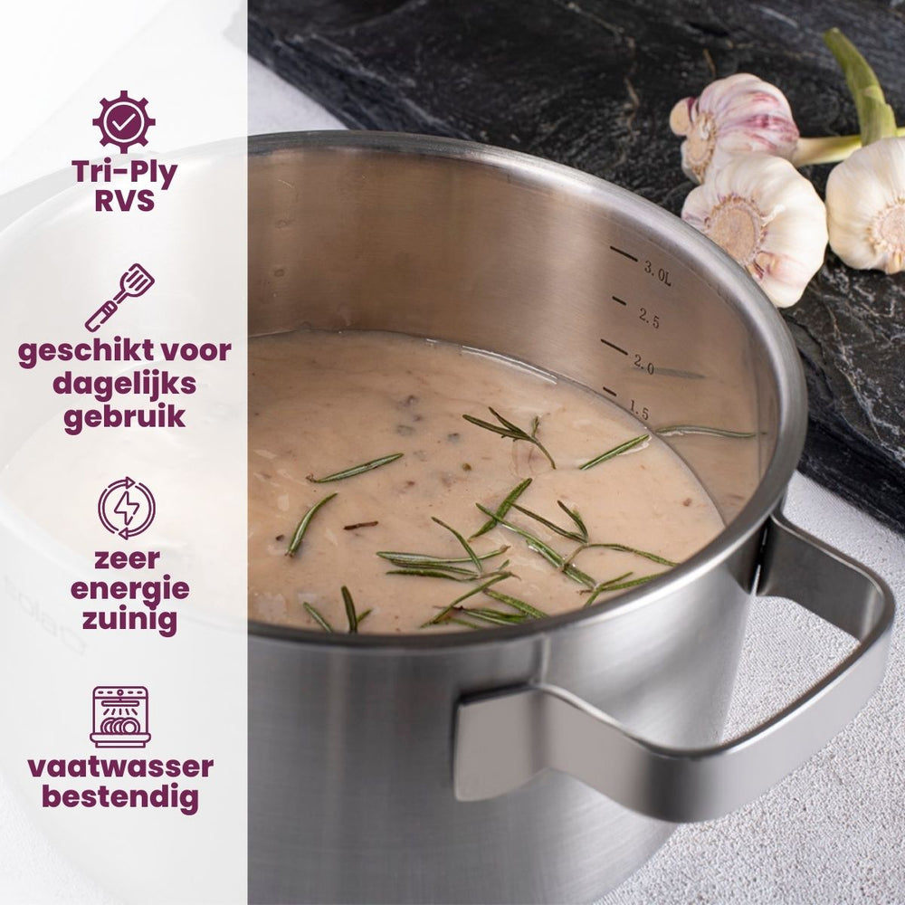 Batterie de casseroles Ruby - Inox - Casserole ø 16, 18, 20, 24 cm & Casserole ø 16 cm - Compatible induction - 5 pièces